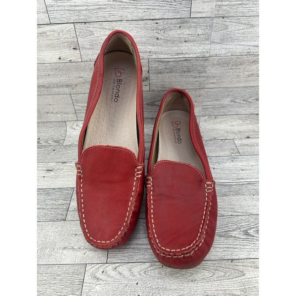 Blondo Waterproof Red Leather Driving Loafers Women Sz 9.5‎ M B3402 607